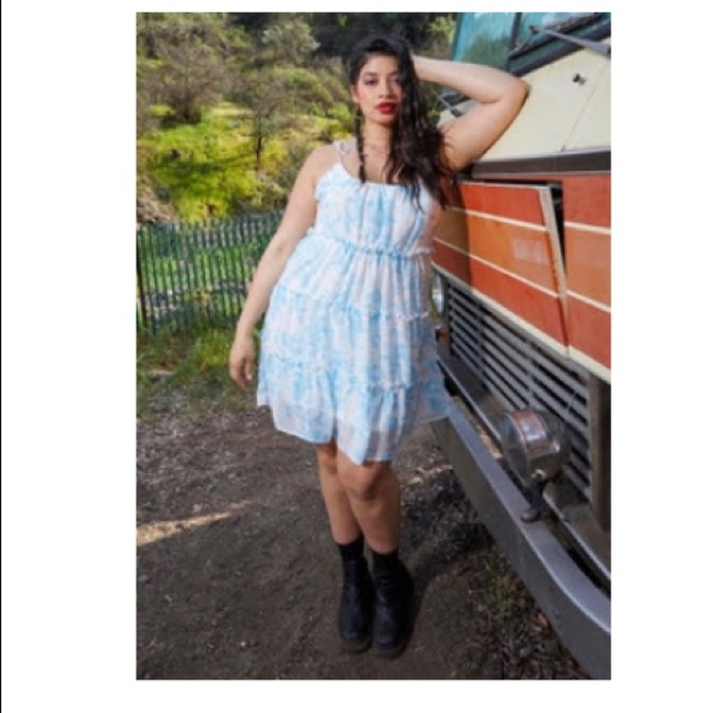 Rue 21 // Plus Light Blue Floral Print Tiered Babydoll Dress